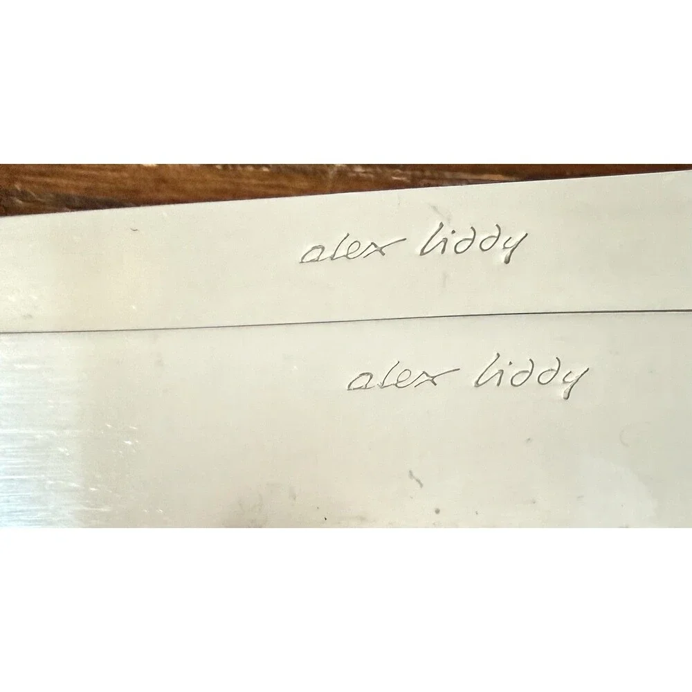 Two Alex Liddy Serrated Steak Knives With Navy Blue Resin Handles